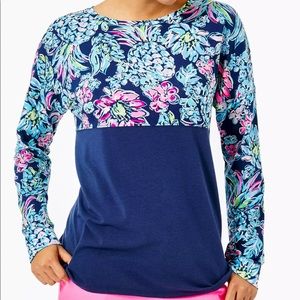 Lilly Pulitzer Navy Floral Colorblock Long-Sleeve Top - EUC